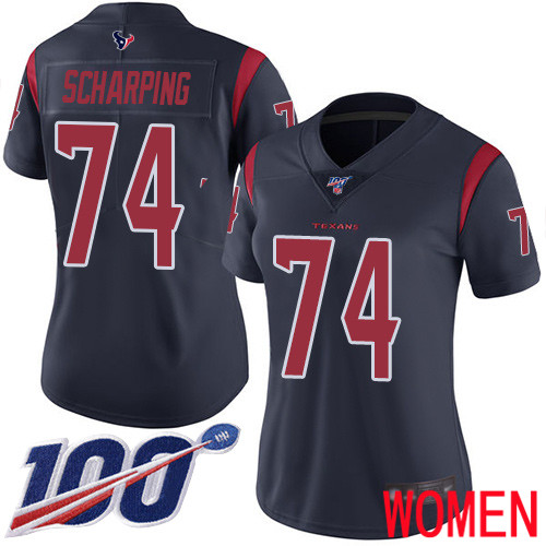 Houston Texans Limited Navy Blue Women Max Scharping Jersey NFL Football 74 100th Season Rush Vapor Untouchable